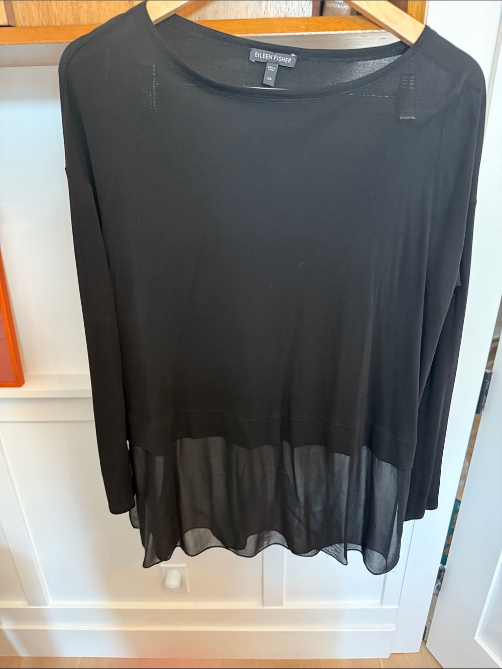 Eileen Fisher Black Long-Sleeve Top with Sheer Hem